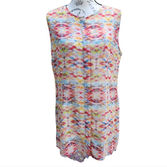 Cabi -225 Avery Aztec Geometric Sheer Button Front Tunic Top Size Medium - Picture 2 of 7